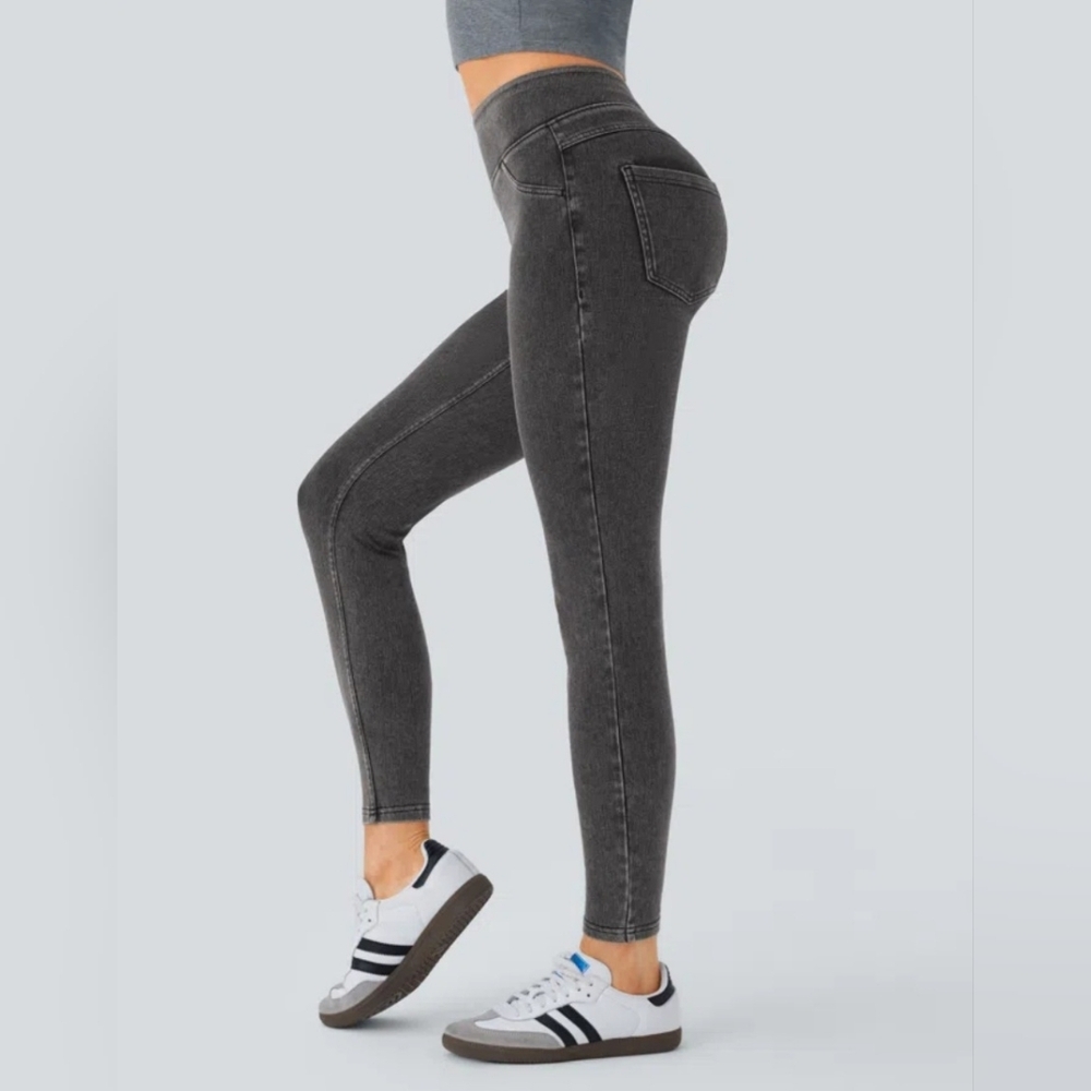 NWT Halara Flex High Waisted Pockets Stretchy Knit Denim Leggings Size XL - Picture 2 of 8